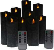 Load image into Gallery viewer, Black Flameless Battery Operated LED Pillar Candles with Remote Timer Pack of 9