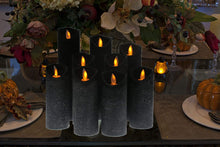 Load image into Gallery viewer, Black Flameless Battery Operated LED Pillar Candles with Remote Timer Pack of 9