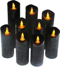 Load image into Gallery viewer, Black Flameless Battery Operated LED Pillar Candles with Remote Timer Pack of 9