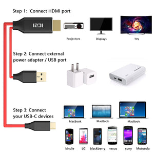 type C to HDMI(compatible with Thunderbolt 3), 4K 30Hz with USB 2.0 charger