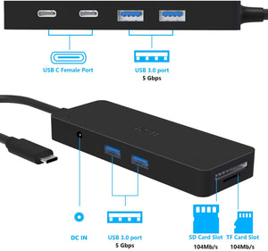 Type C Hub with 4 USB 3.0 Ports, SD TF Card Reader and 2 USB-C Ports