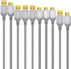 USB Type C to USB 3.0 Nylon Braided Charging Cable, USB Cable 5-Pack - WholeSale