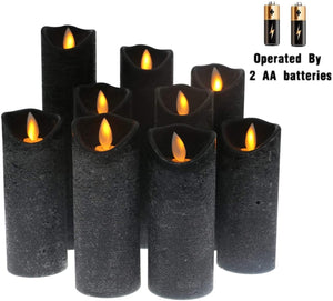 Black Flameless Battery Operated LED Pillar Candles with Remote Timer Pack of 9