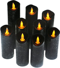 Load image into Gallery viewer, Black Flameless Battery Operated LED Pillar Candles with Remote Timer Pack of 9
