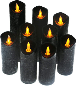 Black Flameless Battery Operated LED Pillar Candles with Remote Timer Pack of 9