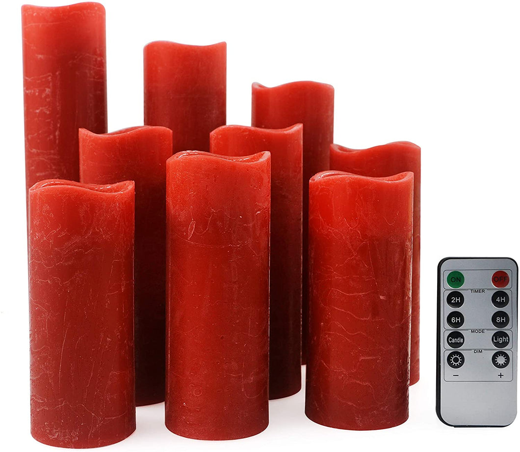 Flameless LED Candles with Remote Control for Home Decoration, Red 9 pack